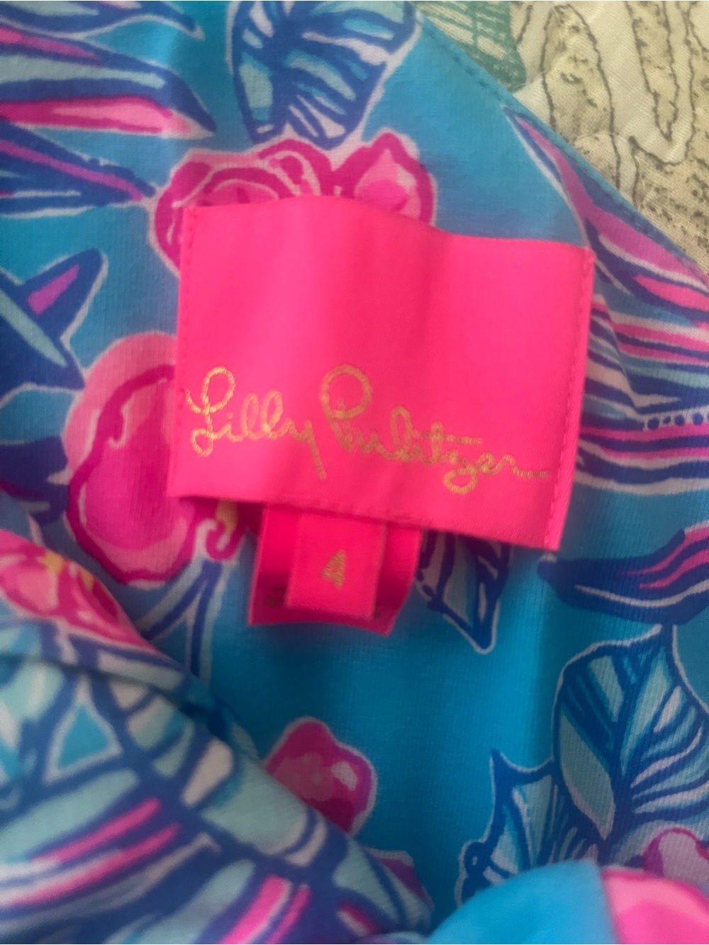 One-Shoulder Tropical Floral Dress in Bright Blue & Pink Lily Pulitzer excellent - Picture 2 of 3